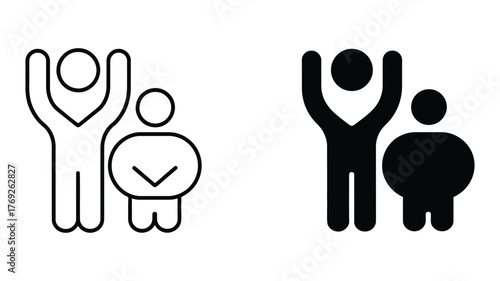 Vector Illustration of two people, one tall with arms raised and one shorter