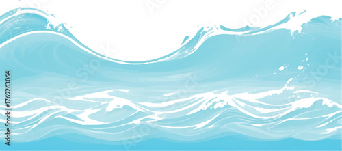 Illustration of ocean waves light blue water background with sea foam vector design for summer themes