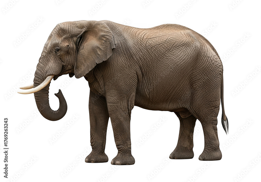 Obraz premium African elephant standing majestic isolated on transparent background