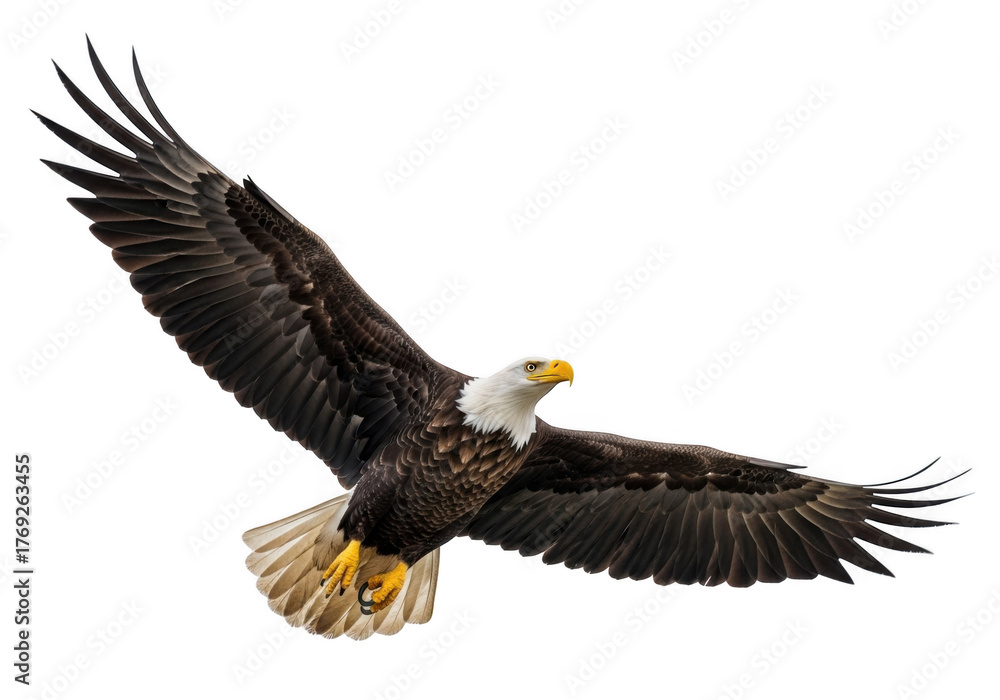 Fototapeta premium Majestic bald eagle in flight isolated on transparent background