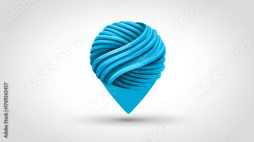 Vibrant blue 3D abstract twisted location pin icon, a modern graphic symbol for GPS navigation, map marking, and digital design.
