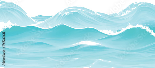 Stylized ocean waves illustration light blue water surface with swells perfect for backgrounds and summer-themed designs