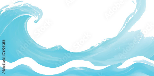 Stylized blue ocean wave illustration painted with watercolor effect for backgrounds and creative projects