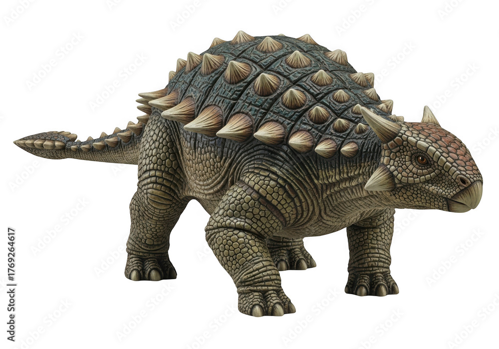 Fototapeta premium Detailed ankylosaurus dinosaur model isolated on transparent background