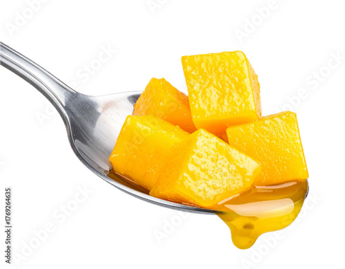 Spoon with mango isolated. PNG transparency