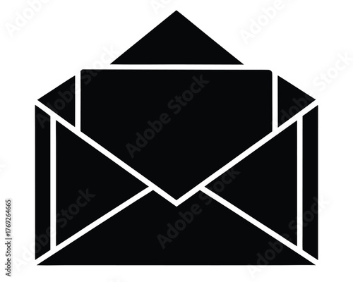 Open black and white envelope icon symbol for communication or mailing