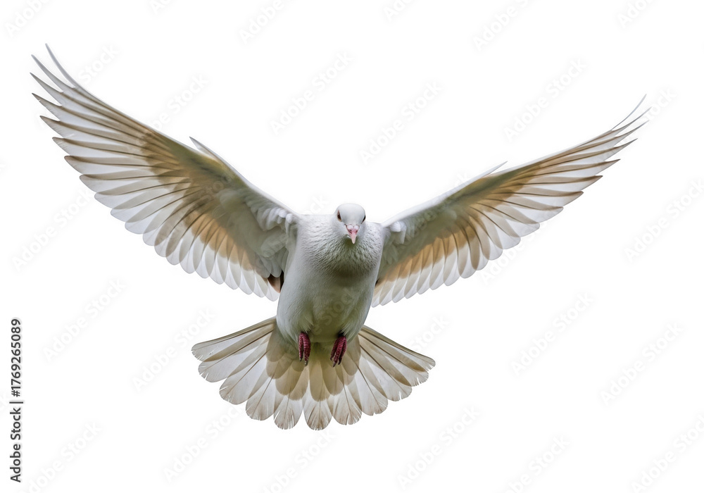 Naklejka premium White dove with wings spread flying isolated on transparent background