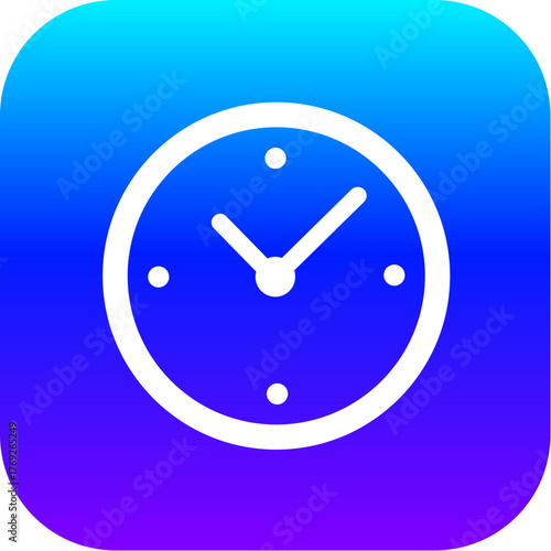 Modern Blue Purple Gradient Icon of a Time Clock Symbol on a Rounded Square Button.