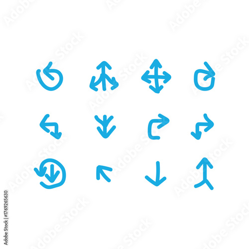 Unique minimal hand drawn up & down arrows key vector icon set