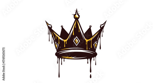 An artistic illustration of a majestic crown, rendered in deep brown with vibrant golden liquid dripping, symbolizing opulence and street style.
