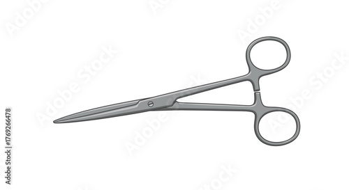 Gray pointed hemostat two looped handles open position