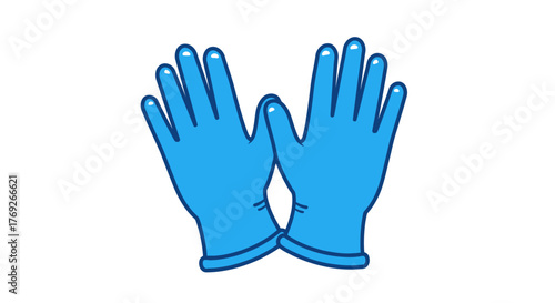 Two lightblue cartoon gloves overlap fingers extended upward Darkblue outlines define the gloves