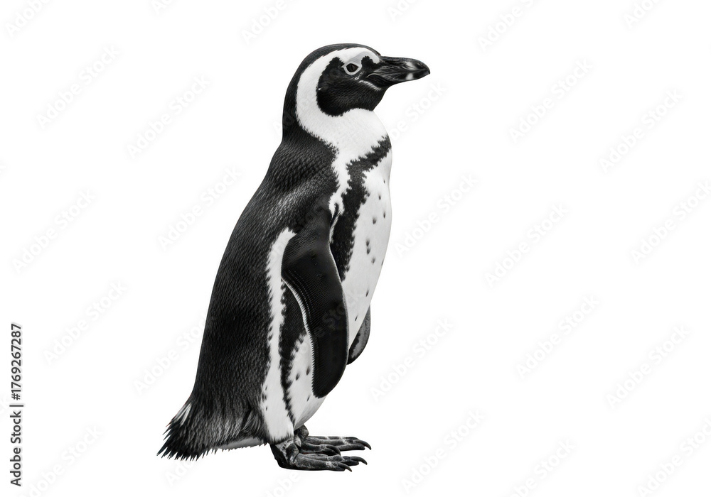 Obraz premium Majestic African penguin standing proudly black and white wildlife portrait isolated on transparent background