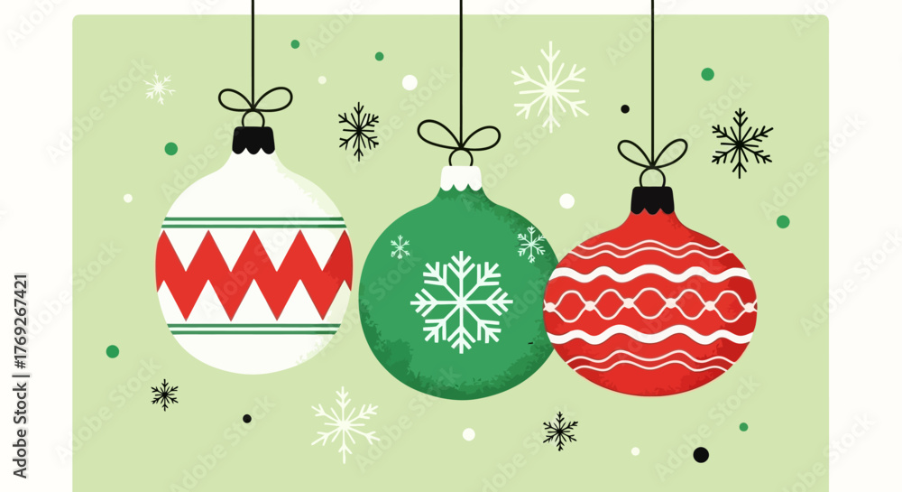 Naklejka premium Festive Christmas Ornaments A Colorful Celebration of the Holiday Season with Snowflakes