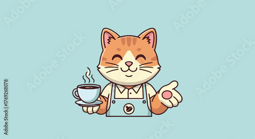 Cute cat mascot as coffee barista