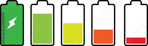 Five battery icons showing charge levels from full to empty