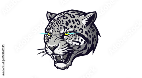 A detailed illustration of a jaguar's head, showcasing its fierce expression and spotted fur pattern.