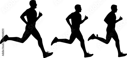 Dynamic Black Silhouettes of Runners in Motion Showing Athleticism and Speed.