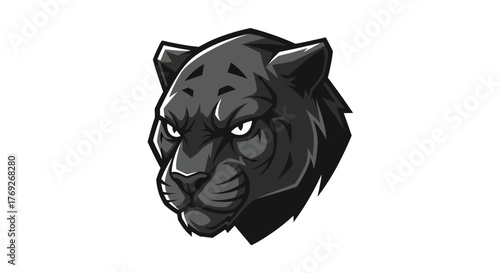 A fierce black panther's head with piercing eyes, rendered in a bold graphic style.