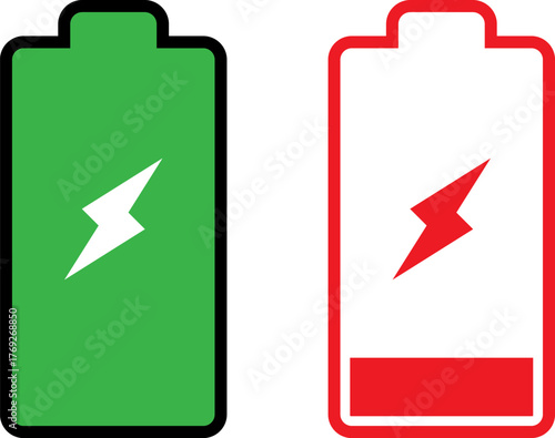 Full and empty battery icons with lightning bolt symbols