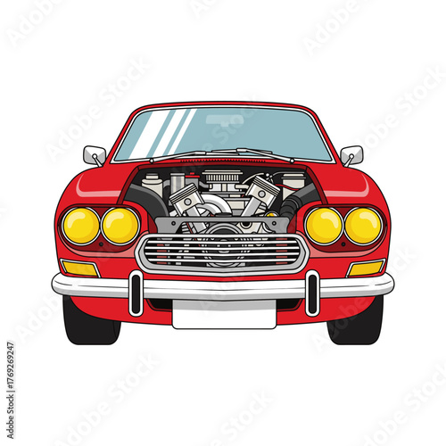 Car front without hood, car engine icon logo flat vector design