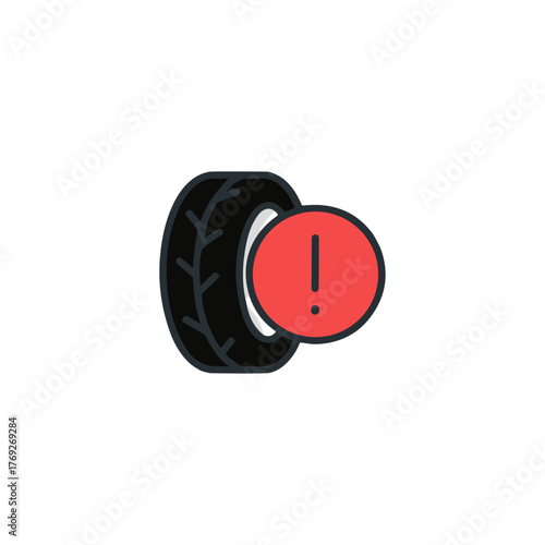 Car flat tire warning icon logo flat vector design