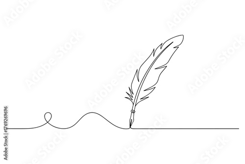 feather and ink,
Single Line Quill Drawing,
Elegant Continuous Line Art Depicting Flowing Ink, Creativity, and Serenity