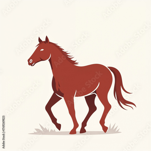 A silhouette of a red horse design isolated on a white background.