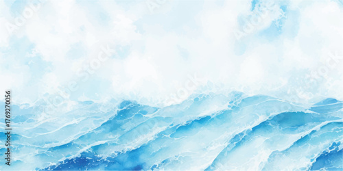 Abstract watercolor ocean waves painted in shades of blue perfect for backgrounds and textures