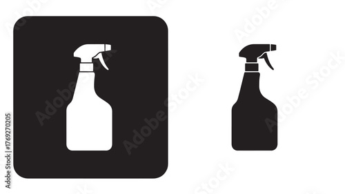 Two spray bottles in differing sizes a sleek black silhouette on transparent background