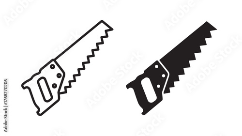 Two hand saws in different styles on transparent background silhouette