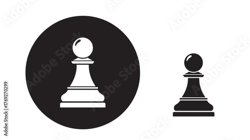 Black chess pawn icons in two sizes on transparent background silhouette