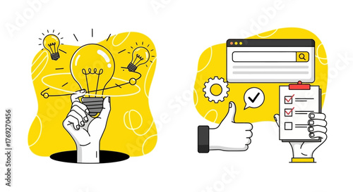 Bright Ideas & Checklists Concept Illustration of Innovation and Task Management