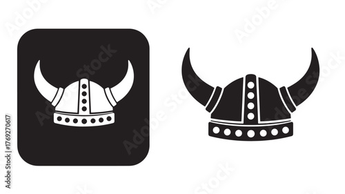 Two viking helmets black and white modern icon design on transparent background silhouette