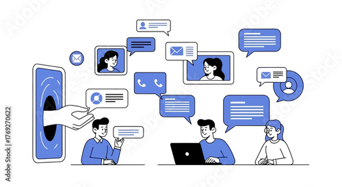 Diverse Communication Channels Connecting People Through Digital Platforms