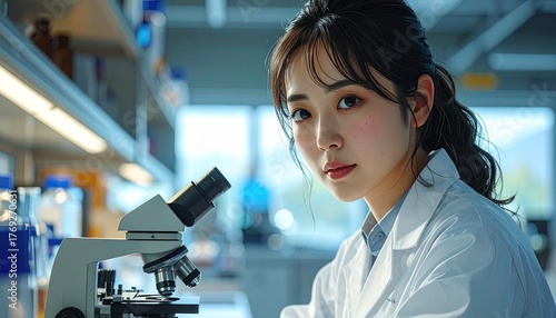 研究開発職、検査、実験をする女性　AI生成素材