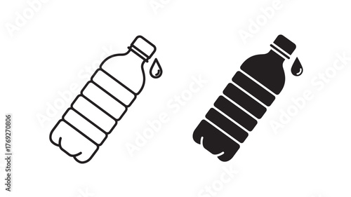 Two water bottle icons in outline and fill on transparent background silhouette
