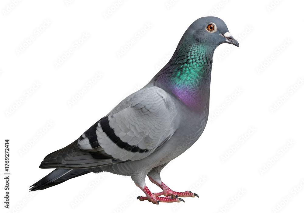 Fototapeta premium A gray pigeon with iridescent neck feathers isolated on transparent background