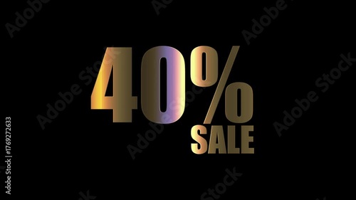 40 Percent Sale shiny golden text animation on black background