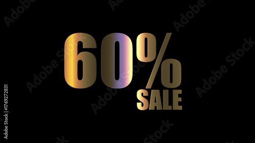 60 Percent Sale shiny golden text animation on black background