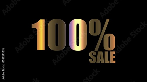 100 Percent Sale shiny golden text animation on black background