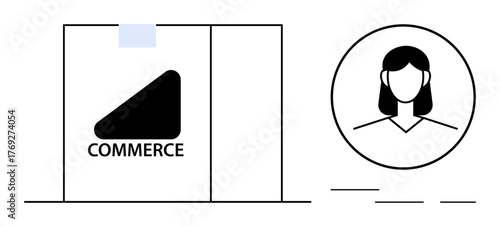 Storefront with commerce brand logo alongside user profile icon for account management. Ideal for e-commerce, business identity, online retail, digital interfaces, branding, customer engagement