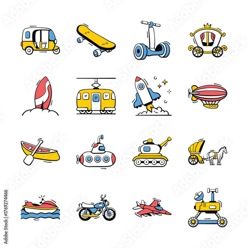 Grab this amazing handy bundle of transportation hand drawn style icons