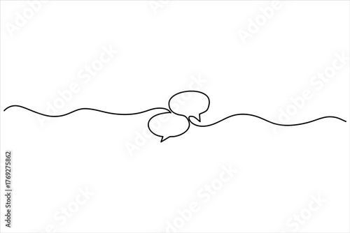 One continuous line drawing of two speech bubbles intersecting on a wavy line