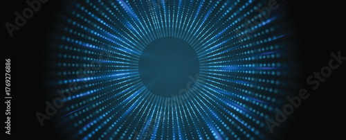 Futuristic science and technology header with interconnected molecular structures and light pulses