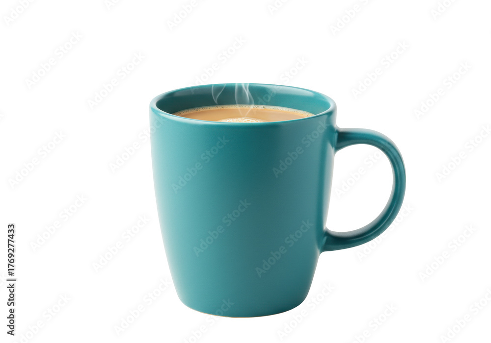 Obraz premium Isolated turquoise coffee mug filled with steaming beverage for refreshment, break time