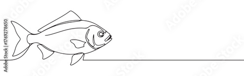 Minimalist continuous line art of a single fish, ideal for marine themes and elegant designs.