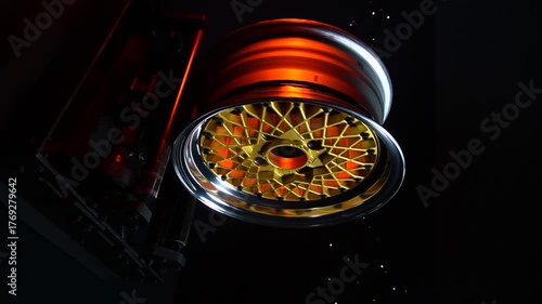 old retro stylish collapsible two-component wheels with a gold center and shiny rims for car tuning vertical video