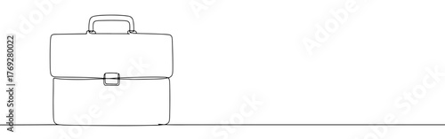 continuous single-line drawing of a classic briefcase, representing business, travel, and professionalism on a clean white background.