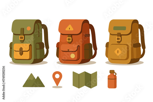 Retro style travel backpacks and camping accessories for outdoor exploration